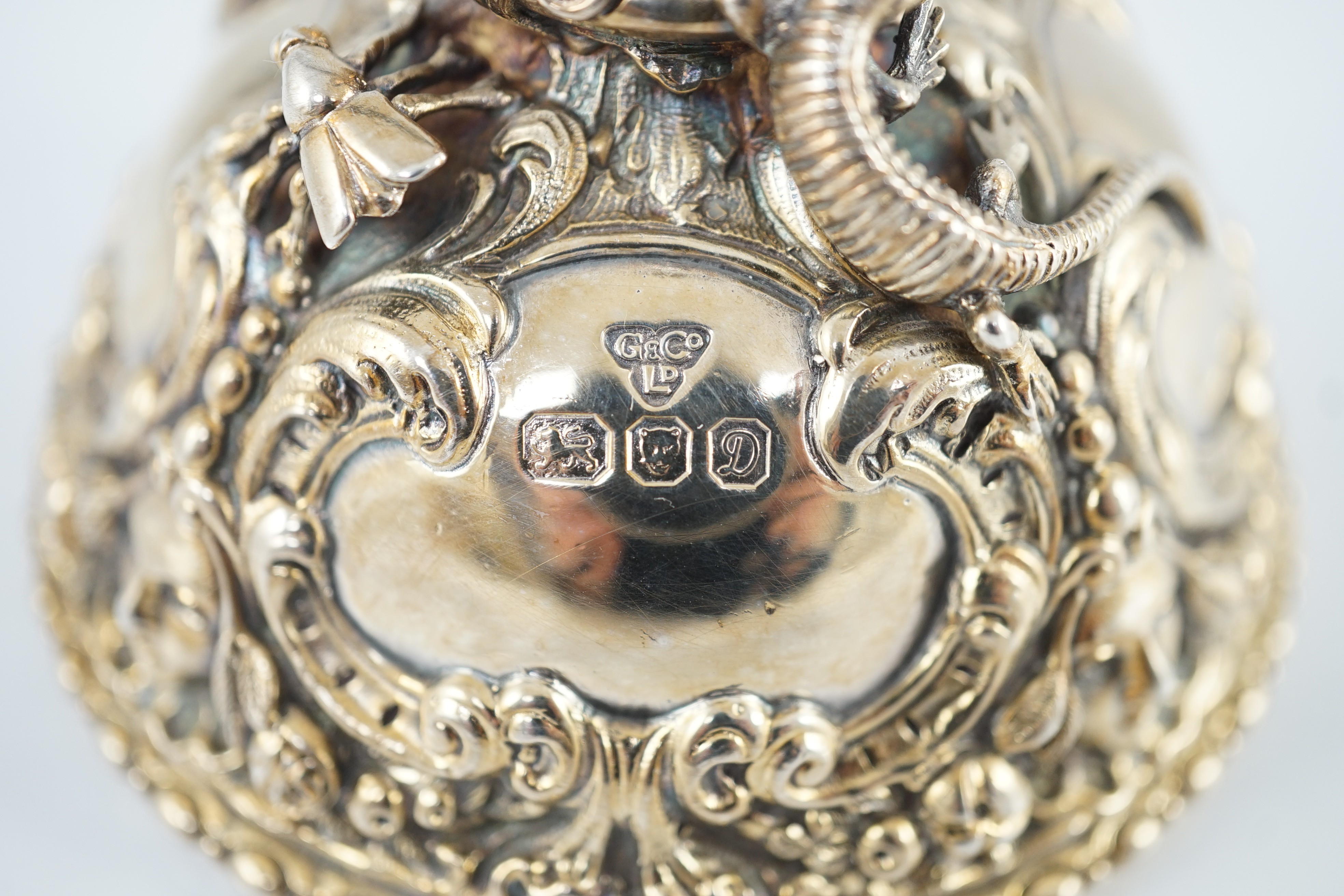 An Elizabeth II cast silver hand bell, by Garrard & Co.